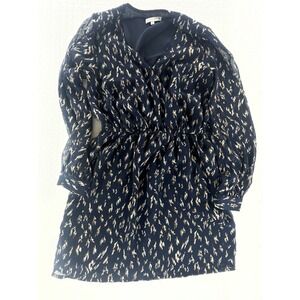 Moon River Mini Dress Long Sleeve Ruched Front‎ Navy Blue Print XS